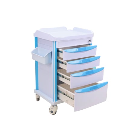 عربة أدوية طبية - 4 أدراج مع قفل أمان
