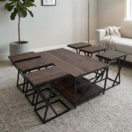 طقم طاولة قهوة مودرن 7 قطع  تصميم ذكي موفر للمساحة