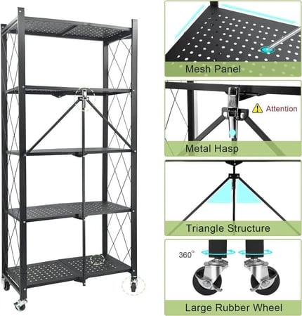 أرفف تخزين قابلة للطي بعجلات