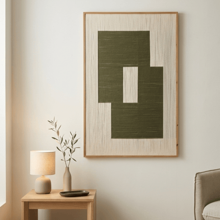 لوحة جدارية تصميم هندسي بالأخضر الزيتوني والبيج
