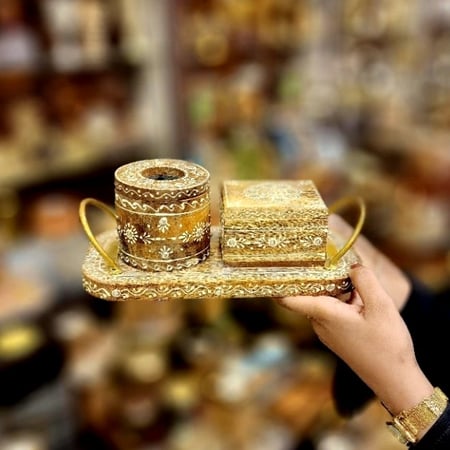 طقم مبخرة مع علبة للعود صناعة هندية يدوية حجم صغير