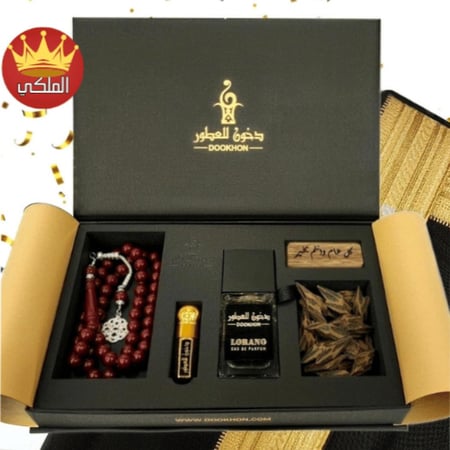 بكج الفخامة الملكي vip صندوق هدايا فاخر يحتوي على عطر وعود ومسبحة من د
