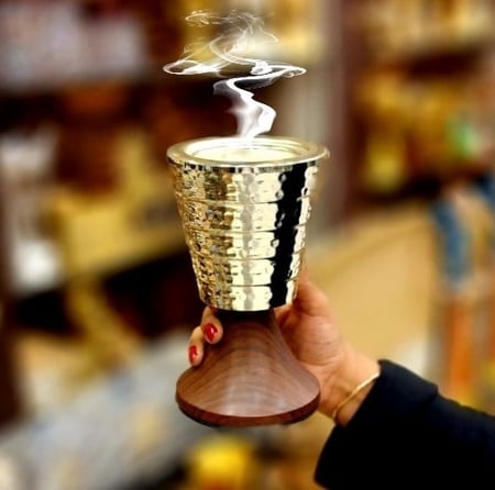 مبخر فضي ستيل مع خشبي حجم وسط-دخون للعطور