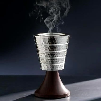 مبخر فضي ستيل مع خشبي حجم وسط-دخون للعطور