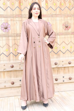 عباية جاكيت حرير مزينة بازارير  لون بني