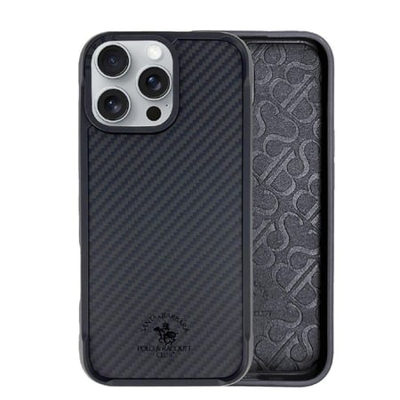 كفر ماج سيف Santa Barbara Polo Racquet Club لأيفون 16 برو - موديل Elvis من ألياف الكربون - أسود