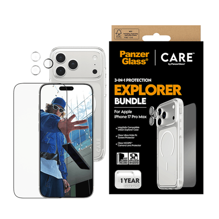 بكج حماية بانزر جلاس CARE يدعم MagSafe فلاقشيب اكسبلورر 3 في 1 ايفون 17 برو ماكس - شفاف