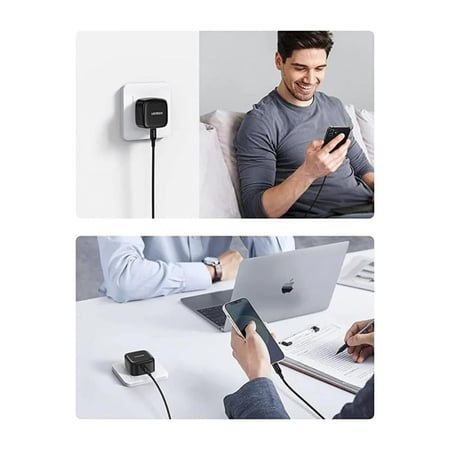 شاحن جداري يوجرين بمنفذ USB-C PD مع سلك ايفون وبقوة 20 واط - أسود