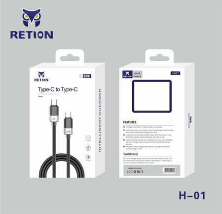 كابل الشحن السريع ونقل البيانات بقوة 60 واط TYPE C -TYPE C من RETION (H-01)
