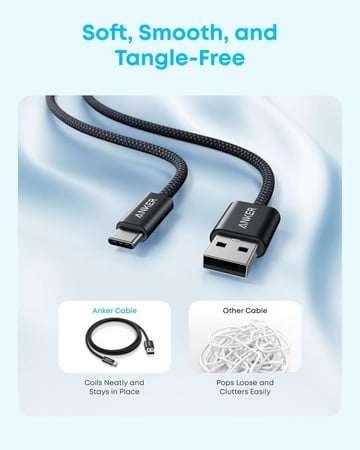كابل أنكر زولو القوي USB-A إلى USB-C بطول 1 متر - اسود