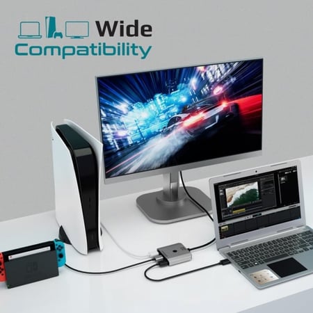 بروميت محول MediaSwitch-H3 وموزع منافذ HDMI 4K بإخراج 4K بتردد 60 هرتز، ثلاثة منافذ HDMI وزر للتبديل - فضي