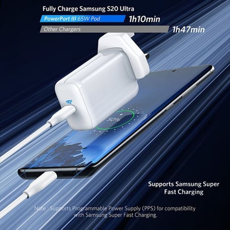 انكر شاحن جداري باوربورت اتوم الاصدار الثالث بود بقوة 65 واط - ابيض