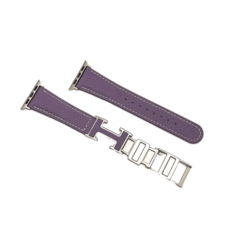ريشن - RETION سوار نسائي جلد بتصميم H لساعة ابل مقاس 41-40-38 - بنفسجي