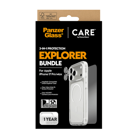 بكج حماية بانزر جلاس CARE يدعم MagSafe فلاقشيب اكسبلورر 3 في 1 ايفون 17 برو ماكس - شفاف