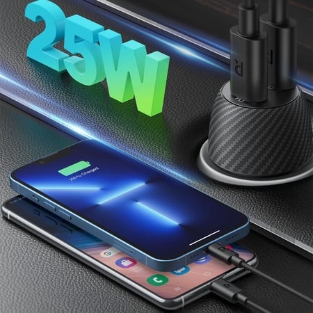 شاحن سيارة راف باور بايونير 50 واط بمنفذين USB-C - اسود
