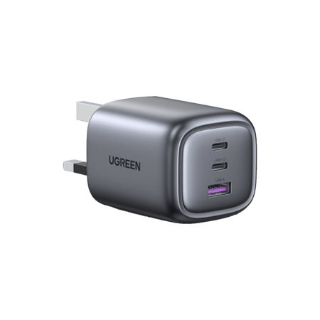 شاحن جداري يوجرين نكسود بمنفذين PD وبمنفذ USB بتقنية GaN وبقوة 65 واط - رمادي