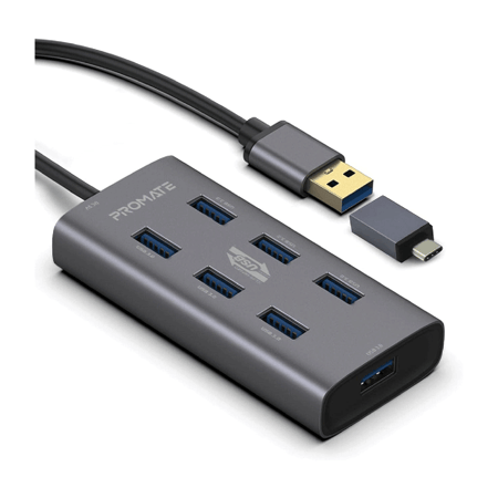 بروميت موزع USB مزود بعدد 7 منافذ - رمادي