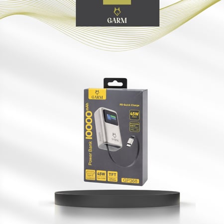 شاحن متنقل سعة 10000 مللي امبير بشاشة عرض وكيبل تايب سي مدمج -من قرم