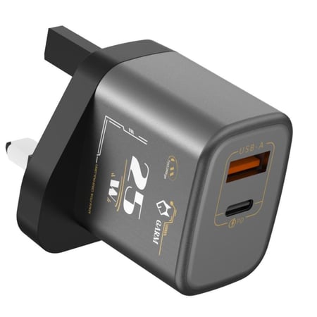 شاحن جداري بقوة 25 واط بتقنية الجان مخرجين بي دي و USB -من قرم
