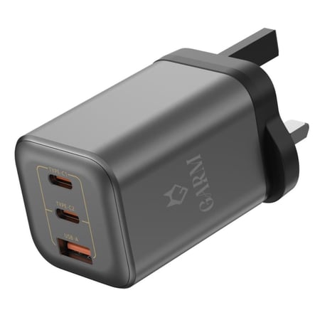 شاحن جداري بقوة 100واط بتقنية الجان مخرجين تايب سي  و مخرج USB -من قرم