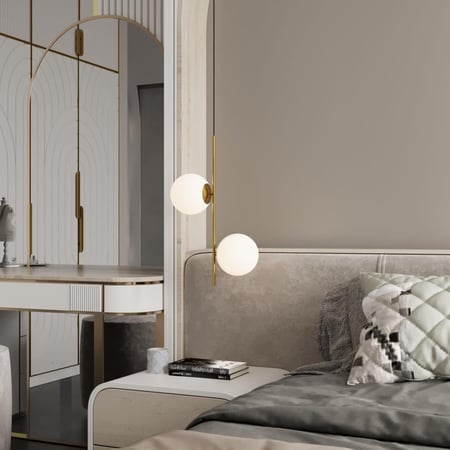 ثريا مودرن ذهبي طولية لمبتين دوائر