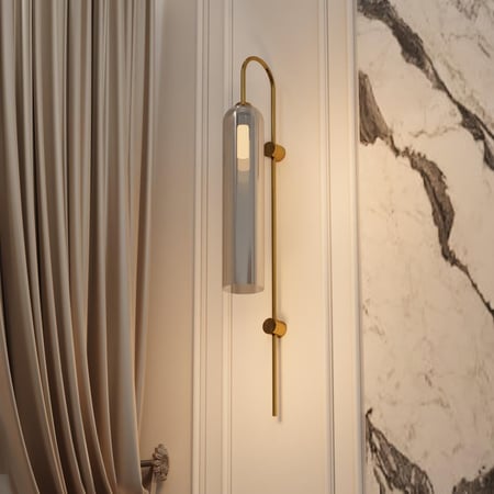 لمبة جدارية بقاعدة ذهبية زجاج رمادي