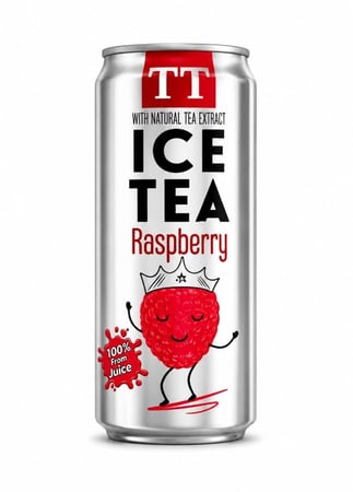علبة TT ICE TEA توت أحمر 330 مل مع رسم توت ملكي طازة