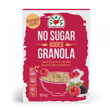 فيتاليا موسلي جرانولا بفواكة حمراء وشوكلاتة بيضاء بدون سكر مضاف 300 جرام