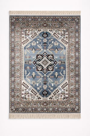 سجادة كلاسيكية بنقشة شرقية مزخرفة باللون الأزرق والبيج مع ميدالية مركز