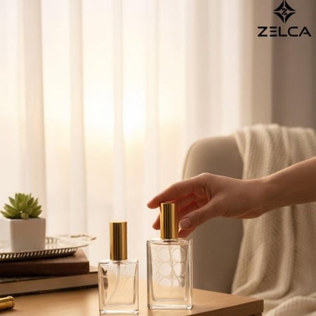 علب عطور بخاخ زجاجية مع غطاء ذهبي