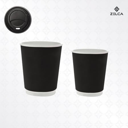 اكواب ورقية طبقتين اسود مع الغطاء