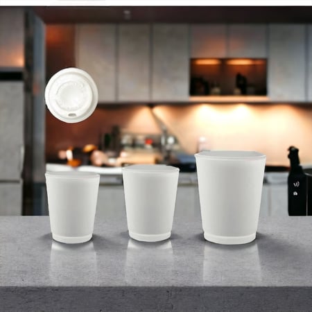 اكواب ورقية طبقتين دبل بيضاء مع غطاء ابيض