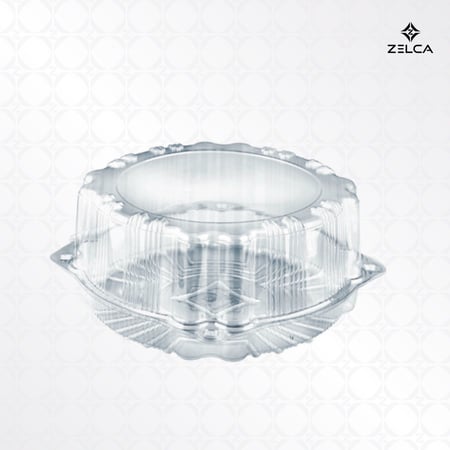 وعاء بلاستيك دائري شفاف مع غطاء متصل للحلويات والكيك