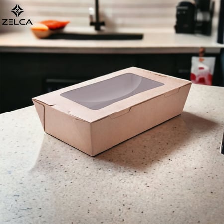 علب ورق كرافت بني مع غطاء متصل بنافذة علب تغليف اكل