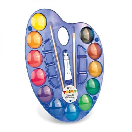 أقراص ألوان مائية جامبو ، لوحة بلاستيكية ، 2 ريشة تلوين , 12 لون, 50ml