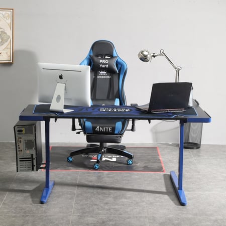 كرسي العاب قيمنق مع طاولة قيم لون أزرق بأسود