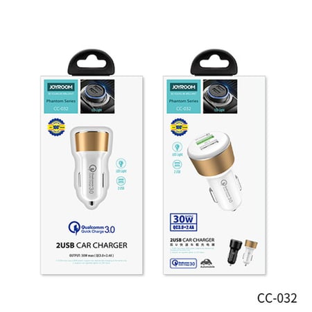 شاحن ولاعة بتقنية Q3 بقوة 30W مع اضاءة ماركة جوروم cc-032