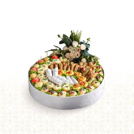 صينية للمناسات مزينة بالورد  60 قطعة معجنات - ضيافات رتيل