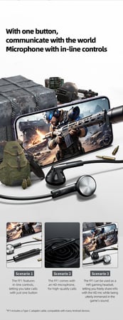 FiiO FF1 14.2mm Dynamic Driver Open Earbuds HIFI Music Wired Earphone Bass 0.78mm Detachable Cable with Mic In-Line-Controls