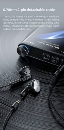 FiiO FF1 14.2mm Dynamic Driver Open Earbuds HIFI Music Wired Earphone Bass 0.78mm Detachable Cable with Mic In-Line-Controls