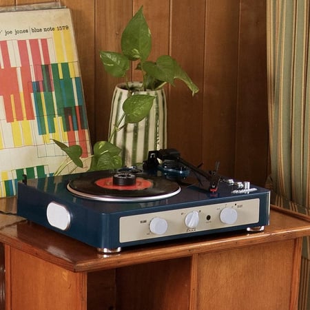 Gadhouse Navy Brad Retro Record Player With Speakers