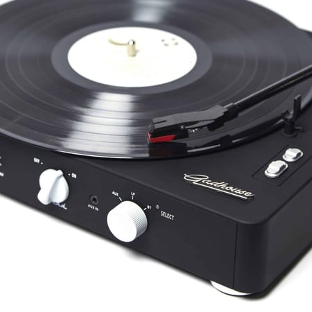 Gadhouse Black Brad Retro Record Player With Speakers