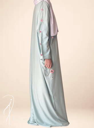 جلابية صلاة تفني سستة مزينة بالكروشيه الوردي