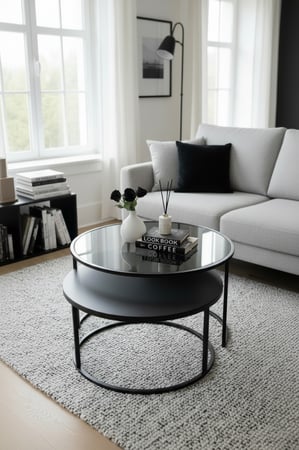 طقم طاولتين متداخلة زجاج وخشب سنديان لون أسود -tl