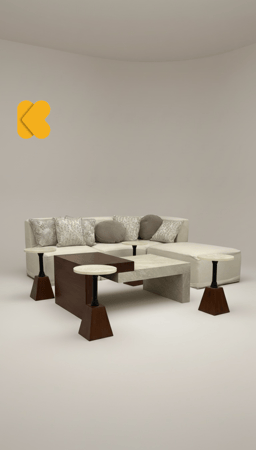 طقم طاولة ضيافة مع 4 خدمة سطح بديل الرخام مع سنديان - تصميم هندسي عصري وفاخر kf
