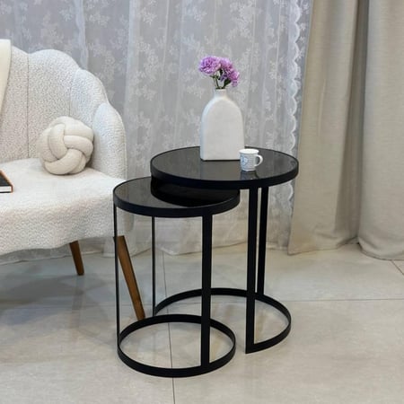 طقم طاولتين قزاز بلون اسود وهيكل حديدي بلون الأسود (TL)