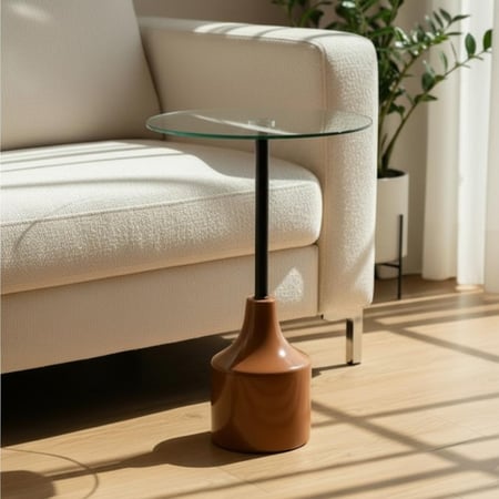 طاولة خدمة بني زجاج شفاف