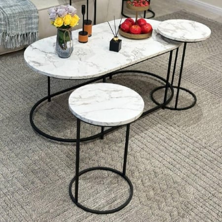 طقم طاولات بيضاوي سطح خشب شكل سيراميك مع 4 خدمة tl