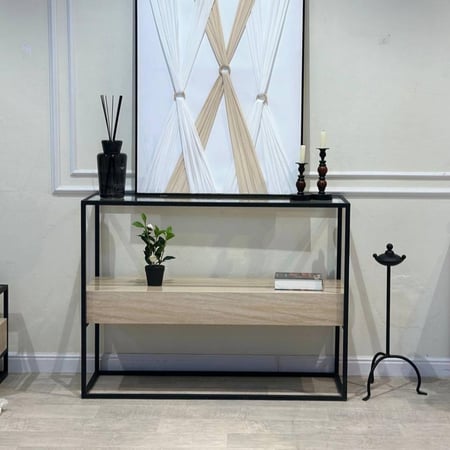 مدخل - كنسول دورين سطح زجاج شفاف مع بديل رخام(TL)