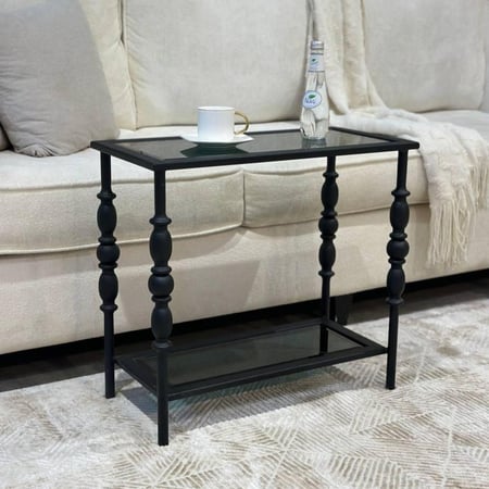 طاولة خدمة حديد أسود زجاج أسود شفاف(TL)